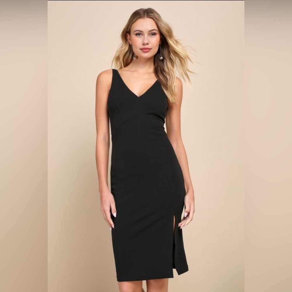 Lulus Iconic Moment Black Bodycon Midi Dress XS
